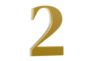 Naklejka premium 3d number two icon. ranking concept. minimal cartoon metallic gold numeral typography symbol for anniversary design. isolated on white transparent background. 3d render.