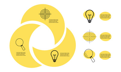 Three Circle Venn Diagram Infographic Template for Business Presentation and Process Concept.