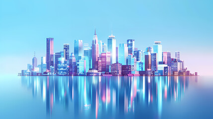 Obraz premium Vibrant Cityscape Reflecting in Calm Waters