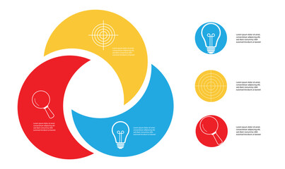 Three Circle Venn Diagram Infographic Template for Business Presentation and Process Concept.