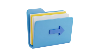 3D Folder icon with upload arrow on transparent background