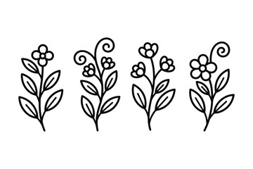 Floral line art flower vector set