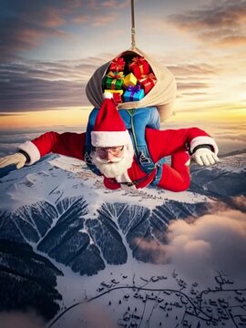 Santa Claus Skydiving Through the Clouds, Extreme Christmas Holiday Adventure