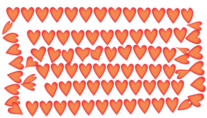 Orange hearts pattern isolated on white background