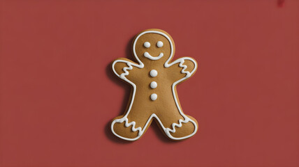 merry christmas gingerbread cookies isolated on red background