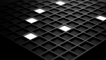 Abstract black grid pattern with illuminated squares for futuristic background