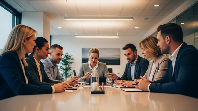 Successful Business Professionals Engage in Collaborative Teamwork During an Important Meeting - Powered by Adobe