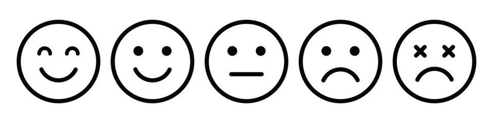Fototapeta premium rating and feedback emoticons with happy, neutral, sad emojis | for customer reviews, surveys, and gauging user satisfaction.