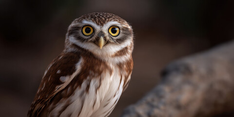 Cute little owl owlet bird juvenile wildlife fluffy animal tree nature forest branch perched sitting watching peaceful eye head beak feather brown white