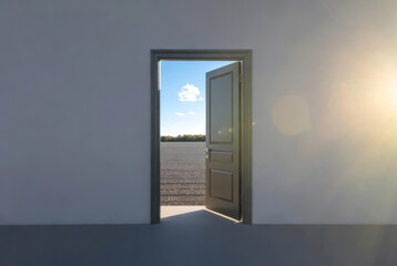 An open door in the wall is like a portal to another world.