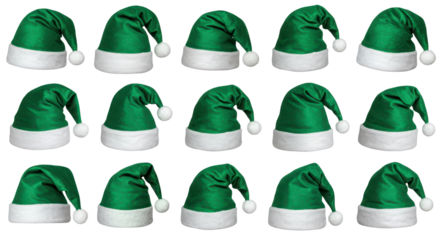 Festive Green Hats: A collection of vibrant green hats, reminiscent of holiday cheer, arranged neatly. A delightful and whimsical collection of hats.