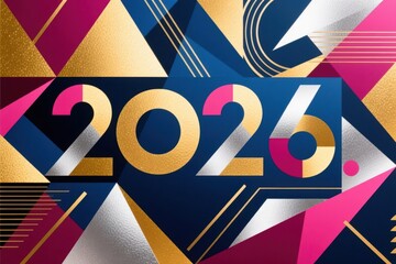Colorful Geometric Design Featuring the Year 2026 in Bold