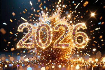 Sparkling 2026 Celebration with Glitter and Fireworks