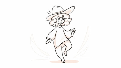 Cartoon Witch Dancing in Magic Hat.