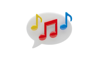 3D Colorful musical notes inside a speech bubble icon on transparent background