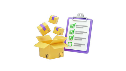 Obraz premium 3D Delivery Boxes and Checklist Icon on transparent background