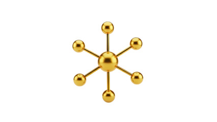 3D Golden atom model with transparent background