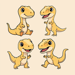 Cute Baby T Rex Dinosaur Cartoon Set, Kawaii Dino Character Collection for Kids Nursery Design © fitradp