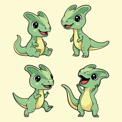 Cute Baby Dilophosaurus Dinosaur Cartoon Set, Kawaii Dino Character Collection for Kids Nursery Design