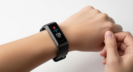 Modern fitness tracker displaying heart rate on wrist