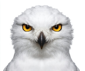 Naklejka premium Owl white shot bird wildlife animal portrait studio shot white background isolated background design art animal portrait closeup face head eye beak feather brown black peaceful watching alert