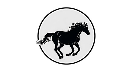 Elegant Silhouette of a Running Horse Inside a Circular Frame.