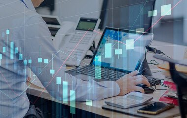 ビジネスシーン、金融データと株価チャートのイメージ