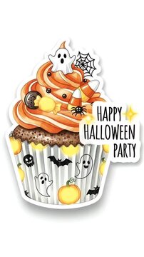 Happy Halloween Party Cupcake With Ghost and Pumpkin Decorations