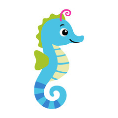 Unique seahorse cartoon illustration with vibrant colors for tropical ocean theme and underwater world design