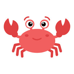Happy red crab cartoon character with big claws isolated for seafood restaurant or kids design