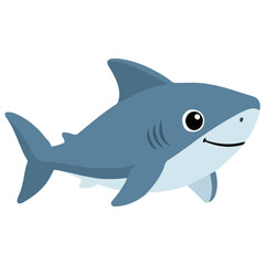 Cute blue shark cartoon illustration isolated on white background for children education and marine design