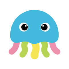 Colorful jellyfish cartoon illustration with friendly eyes for marine life theme and children creative project