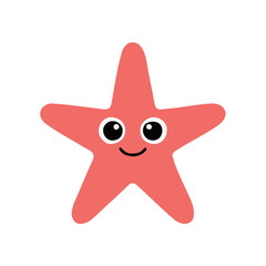 Bright pink starfish cartoon character with happy face for summer beach theme and marine illustration