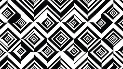 Bold black and white geometric diamond pattern with optical illusion stripes abstract background for modern graphic design decoration and wallpaper