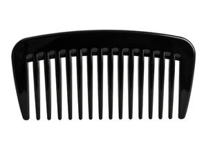 Black wide-tooth comb on transparent background for hair care and styling