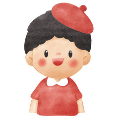 Watercolor Illustration of Cute Smiling Little Boy