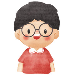 Watercolor Illustration of Cute Smiling Little Boy