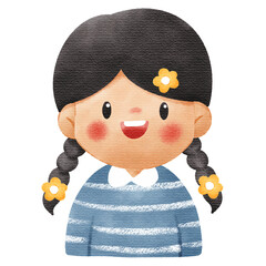 Watercolor Illustration of Cute Smiling Little Girl Character