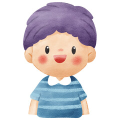 Watercolor Illustration of Cute Smiling Little Boy
