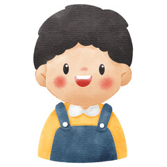 Watercolor Illustration of Cute Smiling Little Boy