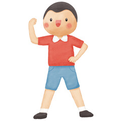 Watercolor Illustration of Happy Smiling School Boy Character in Uniform