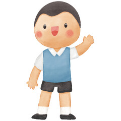 Watercolor Illustration of Happy Smiling School Boy Character in Uniform