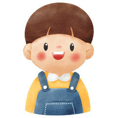 Watercolor Illustration of Cute Smiling Little Boy