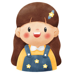 Watercolor Illustration of Cute Smiling Little Girl Character