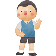 Watercolor Illustration of Happy Smiling School Boy Character in Uniform