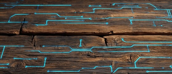 Circuit board design on wooden surface abstract technology background