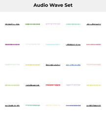 A collection of multicolored audio waveform patterns on a white background for music or sound design projects