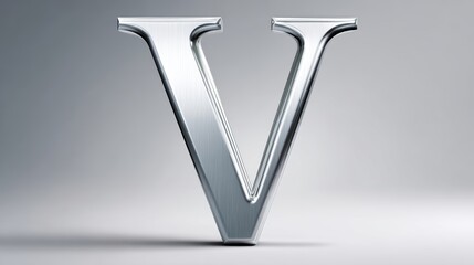 Chrome letter v symbol shiny metallic letter v intricately shaped from highly polished chrome material