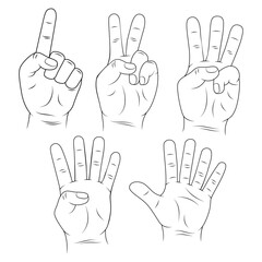 human hand outline illustration with gesture vector set