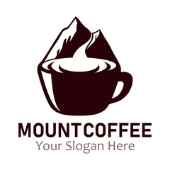 coffee cup and mountain combination vector illustration logo